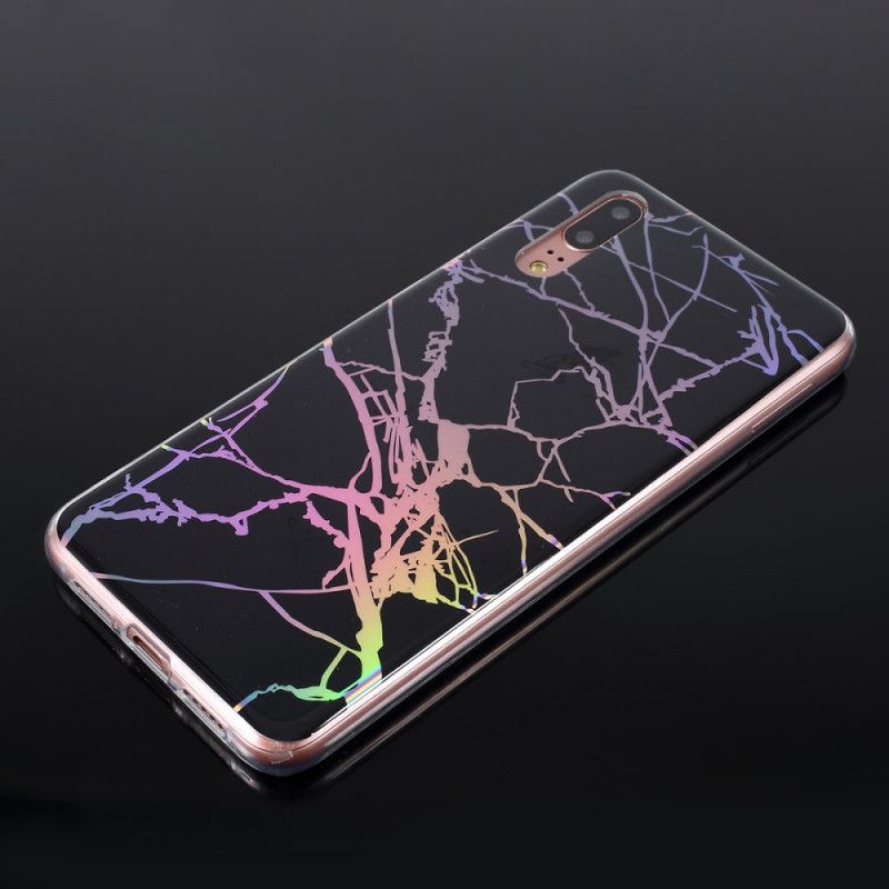 Etui Huawei P20 Różowy Czarny Marmur Laserowy Etui Ochronne