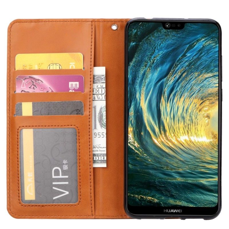 Flip Kotelot Huawei P20 Czerwony Czarny Etui Na Karty Ze Sztucznej Skóry Etui Ochronne