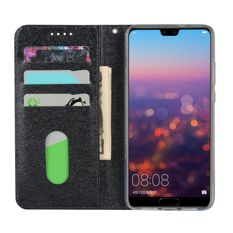 Flip Kotelot Huawei P20 Czerwony Czarny Styl Z Miękkiej Skóry Z Paskiem Etui Ochronne