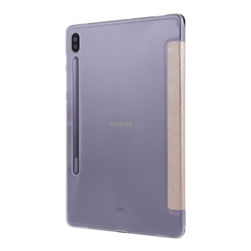 Eleganckie Etui Samsung Galaxy Tab S7 Plus Biały Czarny Ze Sztucznej Skóry O Fakturze Jedwabiu