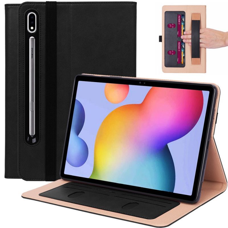 Etui Samsung Galaxy Tab S7 Plus Czerwony Czarny Styl Skórzany Z Paskiem Etui Ochronne