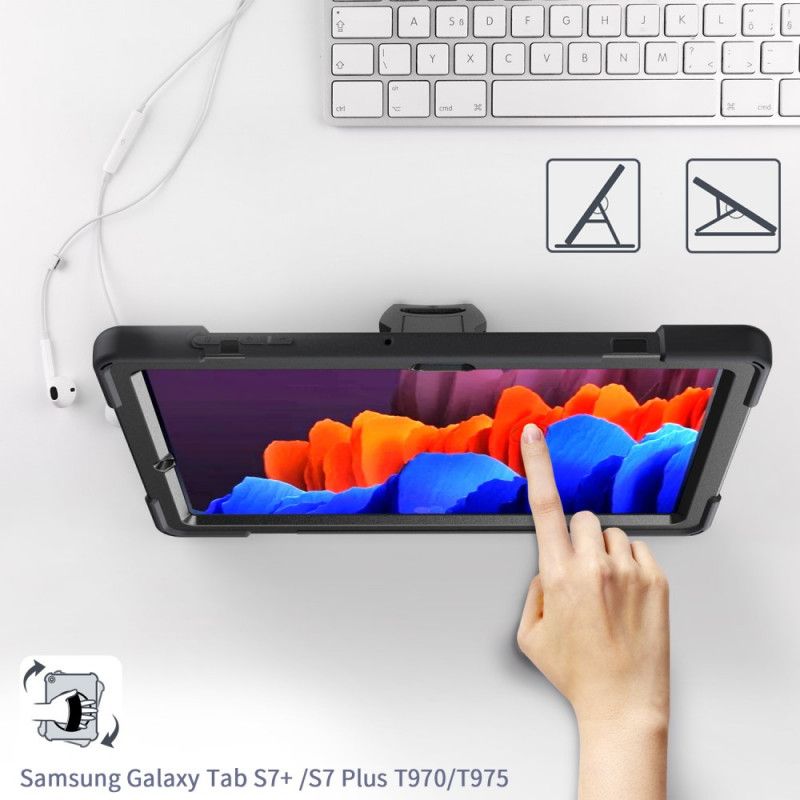 Etui Samsung Galaxy Tab S7 Plus Czerwony Czarny Ultra Wytrzymały Z Paskiem