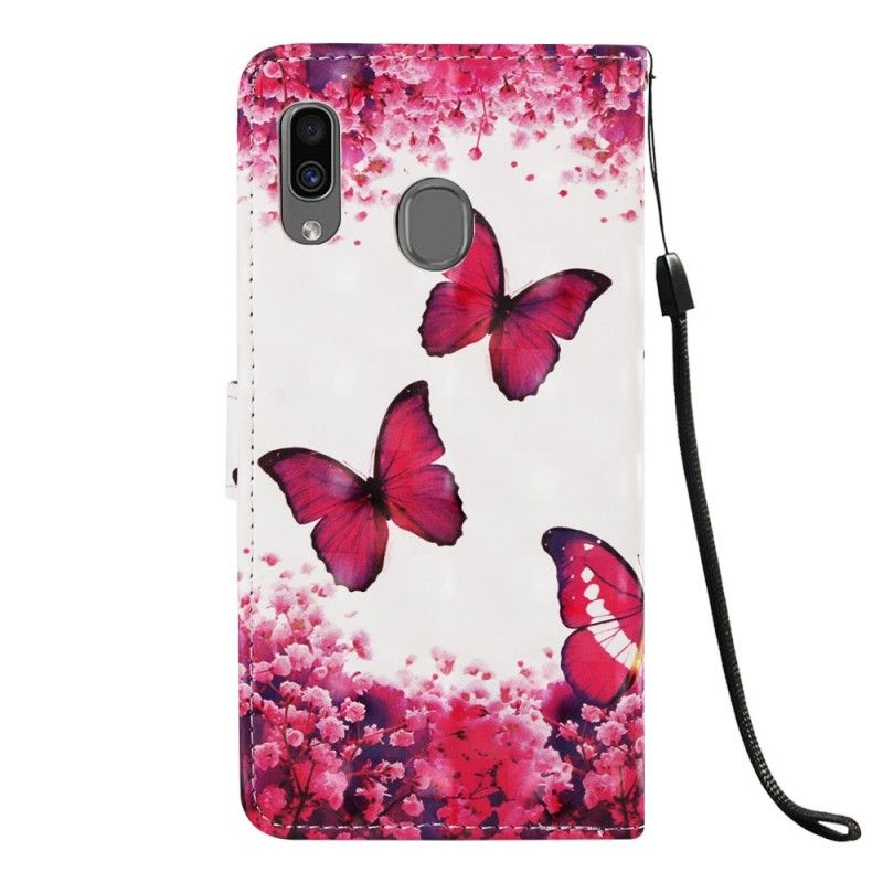 Etui Folio Samsung Galaxy A30 Czerwone Motyle