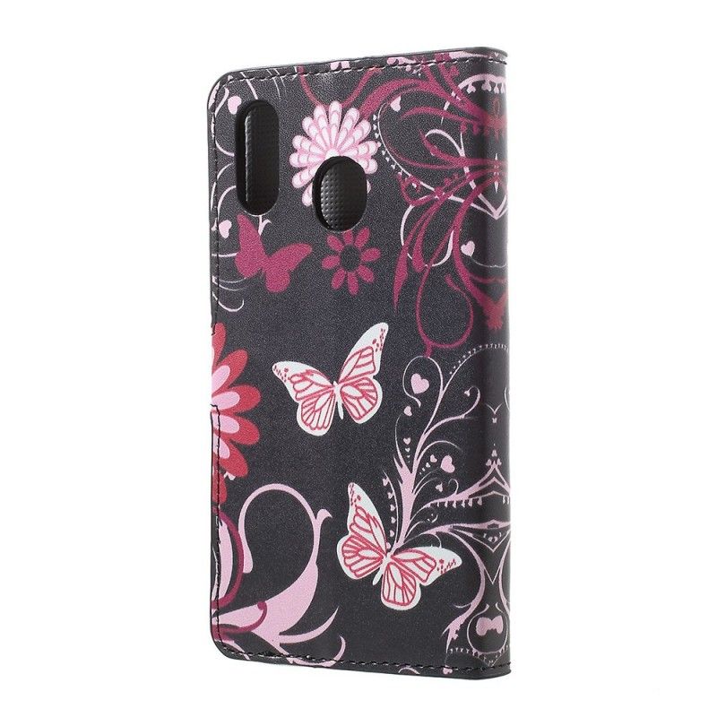 Etui Folio Samsung Galaxy A30 Fioletowy Jasnoniebieski Motyle I Kwiaty