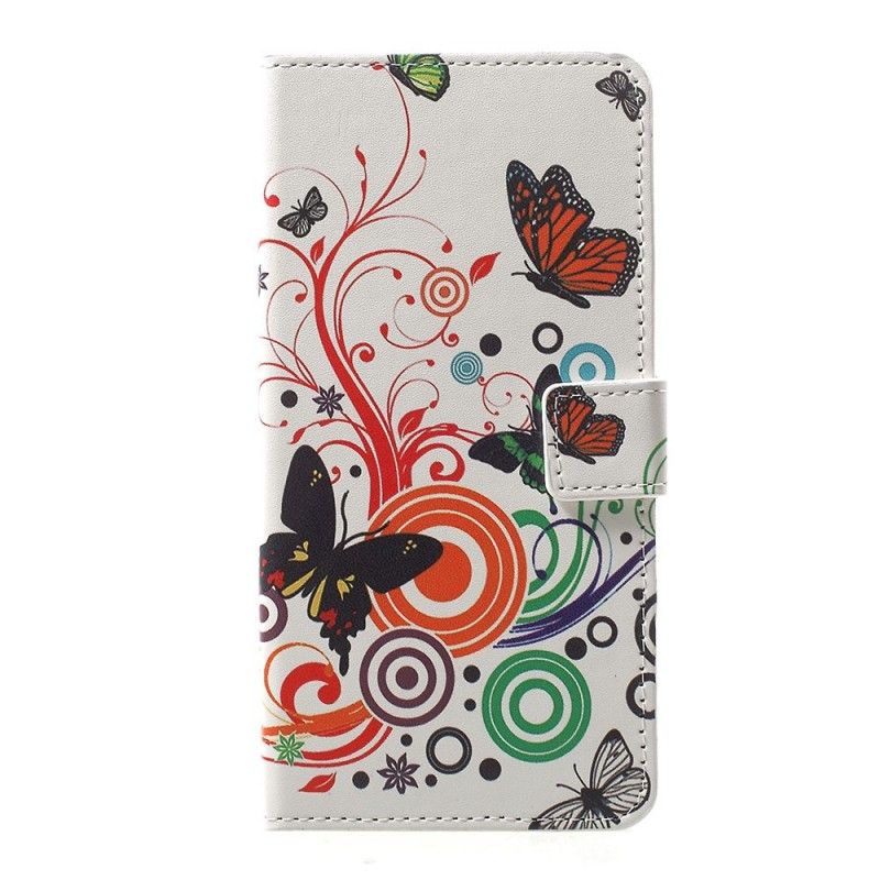 Etui Folio Samsung Galaxy A30 Fioletowy Jasnoniebieski Motyle I Kwiaty