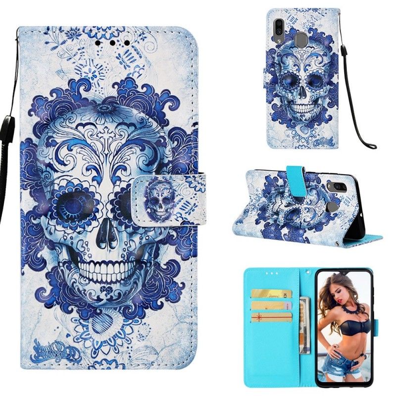 Etui Folio Samsung Galaxy A30 Niebieska Czaszka Etui Ochronne