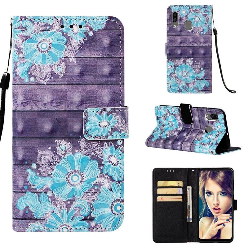 Etui Folio Samsung Galaxy A30 Niebieskie Kwiaty