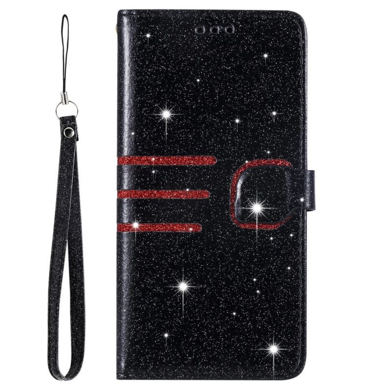 Etui Folio Samsung Galaxy A30 Srebrny Czarny Designerskie Cekiny Z Paskiem