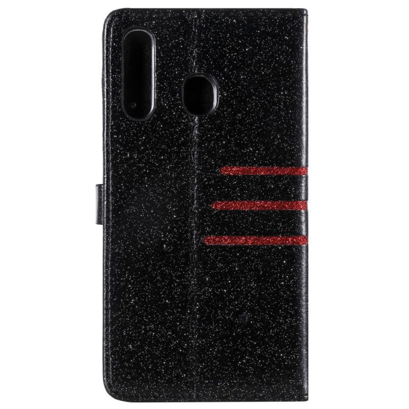 Etui Folio Samsung Galaxy A30 Srebrny Czarny Designerskie Cekiny Z Paskiem