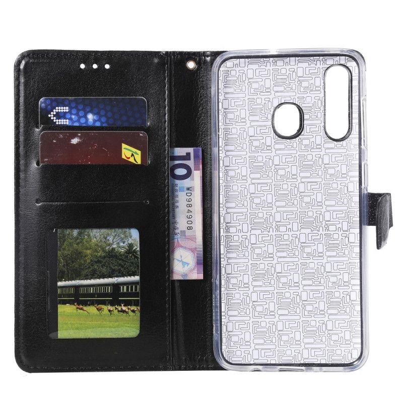 Etui Folio Samsung Galaxy A30 Srebrny Czarny Designerskie Cekiny Z Paskiem