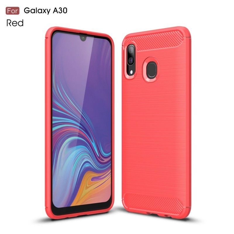 Etui Samsung Galaxy A30 Czerwony Czarny Szczotkowane Włókno Węglowe Etui Ochronne