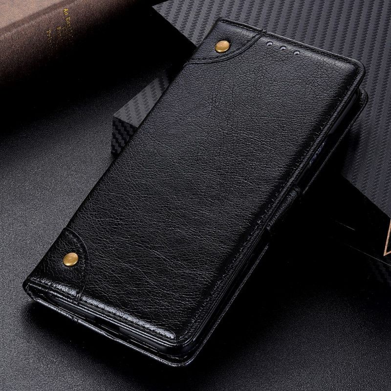 Etui Folio Xiaomi Redmi Note 10 / Note 10S Czerwony Czarny Nity W Stylu Vintage Ze Skóry Nappa Etui Ochronne