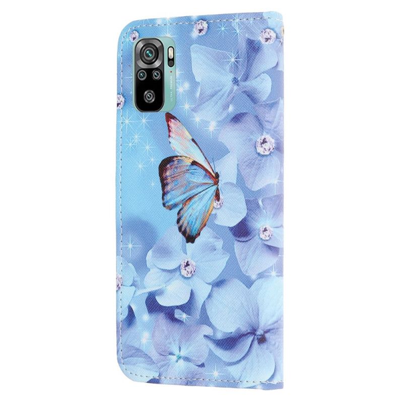 Etui Folio Xiaomi Redmi Note 10 / Note 10S Diamentowe Motyle Ze Stringami Etui Ochronne