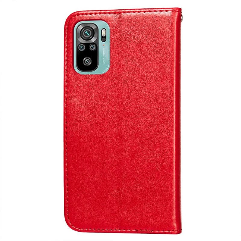 Etui Folio Xiaomi Redmi Note 10 / Note 10S Jasnoniebieski Czerwony Nadruk Haftu Kwiatowego