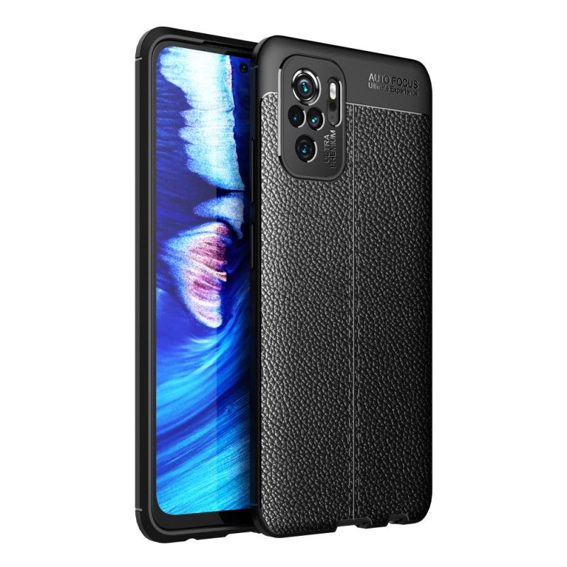 Etui Xiaomi Redmi Note 10 / Note 10S Czerwony Czarny Efekt Skóry Z Podwójną Linią Liczi