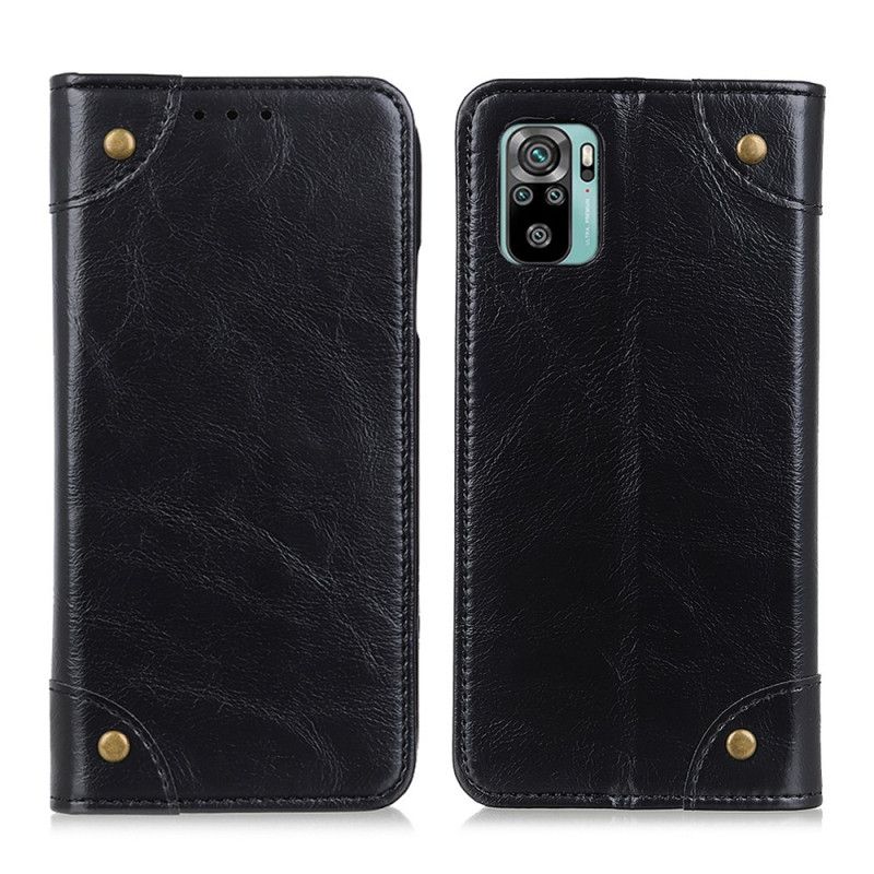 Flip Kotelot Xiaomi Redmi Note 10 / Note 10S Granatowy Czarny Nity Z Dwoiny W Stylu Vintage