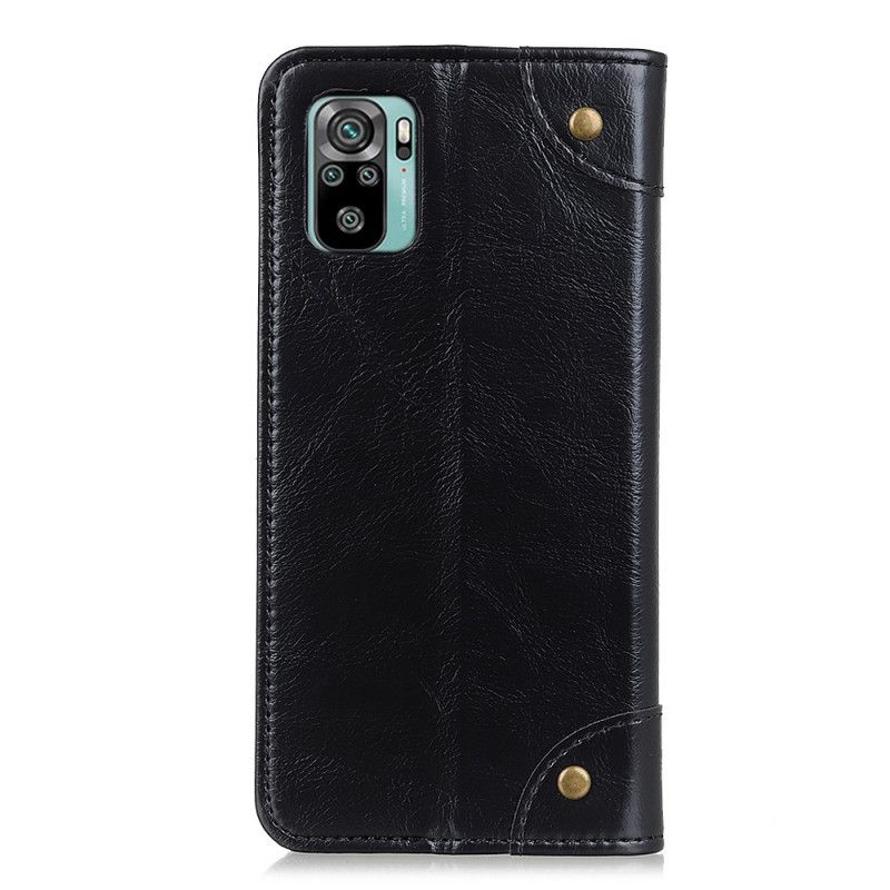 Flip Kotelot Xiaomi Redmi Note 10 / Note 10S Granatowy Czarny Nity Z Dwoiny W Stylu Vintage