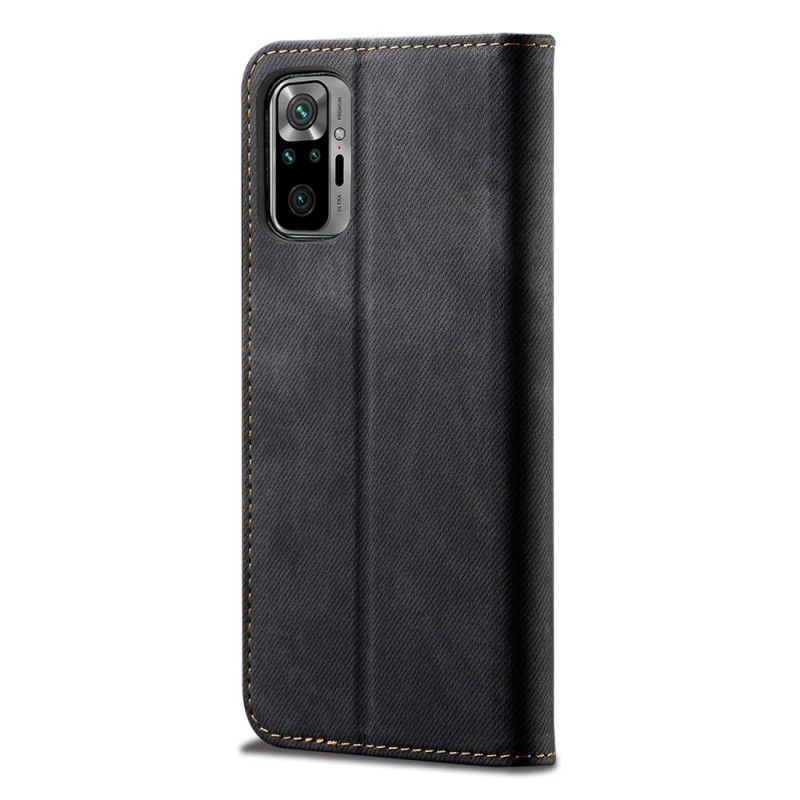 Flip Kotelot Xiaomi Redmi Note 10 / Note 10S Granatowy Czarny Tkanina Dżinsowa Etui Ochronne