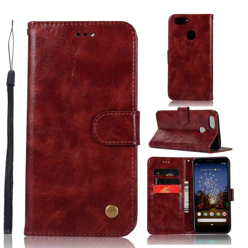 Etui Folio Google Pixel 3A Kawowy Czerwony Efekt Skóry W Stylu Vintage Z Paskiem Etui Ochronne