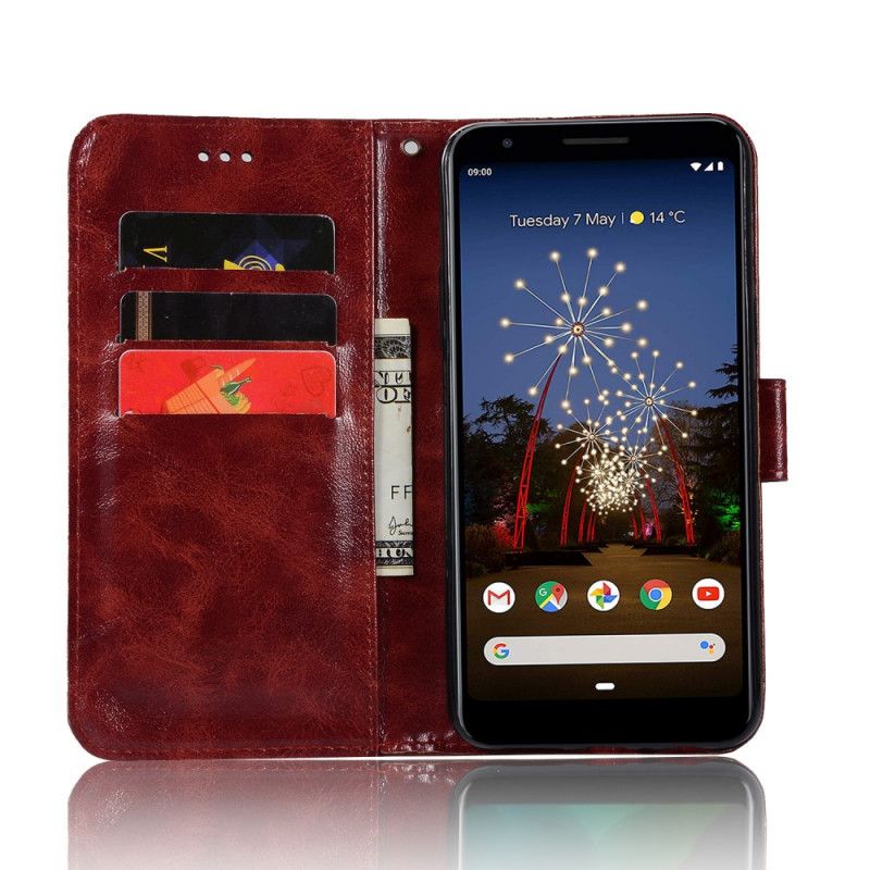 Etui Folio Google Pixel 3A Kawowy Czerwony Efekt Skóry W Stylu Vintage Z Paskiem Etui Ochronne