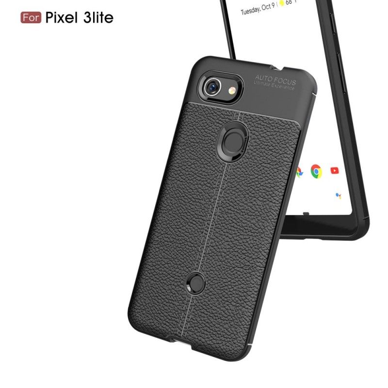 Etui Google Pixel 3A Szary Czarny Efekt Skóry Z Podwójną Linią Liczi