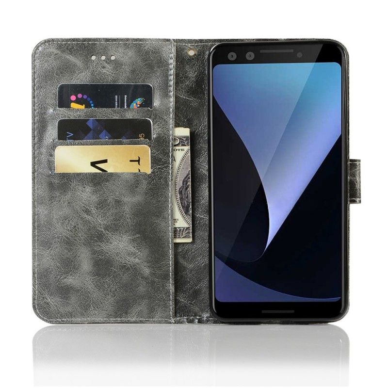 Etui Folio Google Pixel 3 Ciemnoczerwony Efekt Skóry W Stylu Vintage Z Paskiem Etui Ochronne