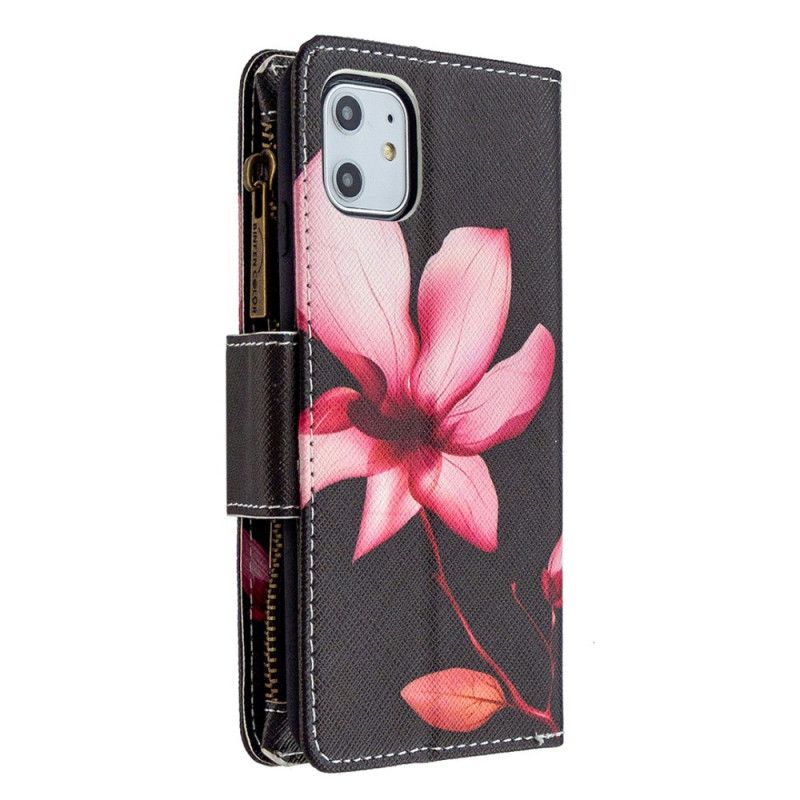 Etui Folio iPhone 11 Biały Czarny Kieszeń Zapinana Na Zamek W Kwiaty