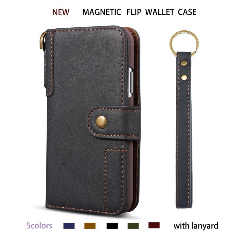 Etui Folio iPhone 11 Czarny Dwoina Skórzana W Stylu Retro