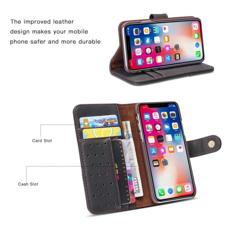 Etui Folio iPhone 11 Czarny Dwoina Skórzana W Stylu Retro