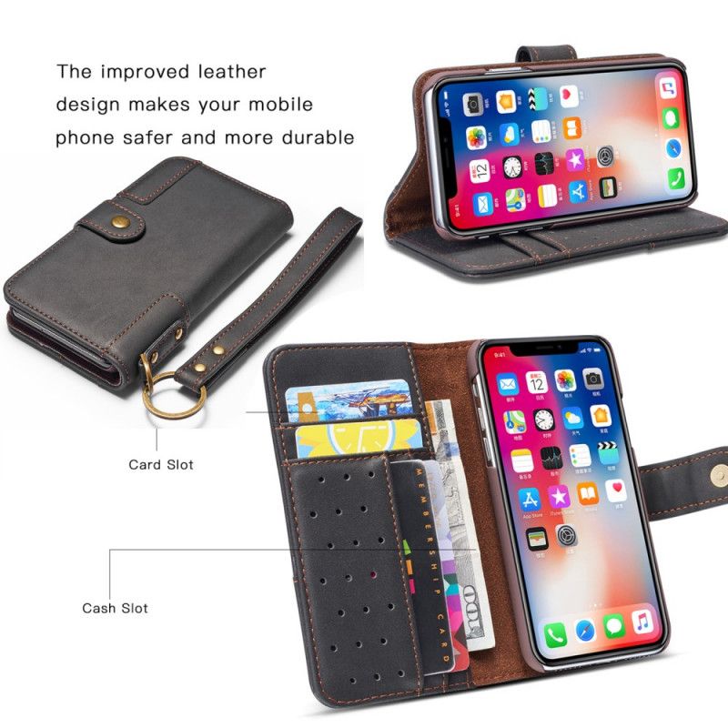 Etui Folio iPhone 11 Czarny Dwoina Skórzana W Stylu Retro