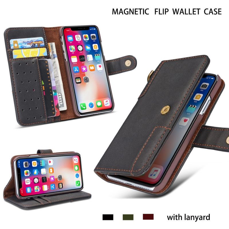 Etui Folio iPhone 11 Czarny Dwoina Skórzana W Stylu Retro