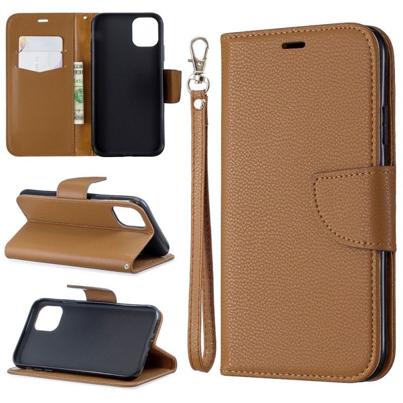 Etui Folio iPhone 11 Czarny Kolorowa Skóra Lychee Ze Stringami