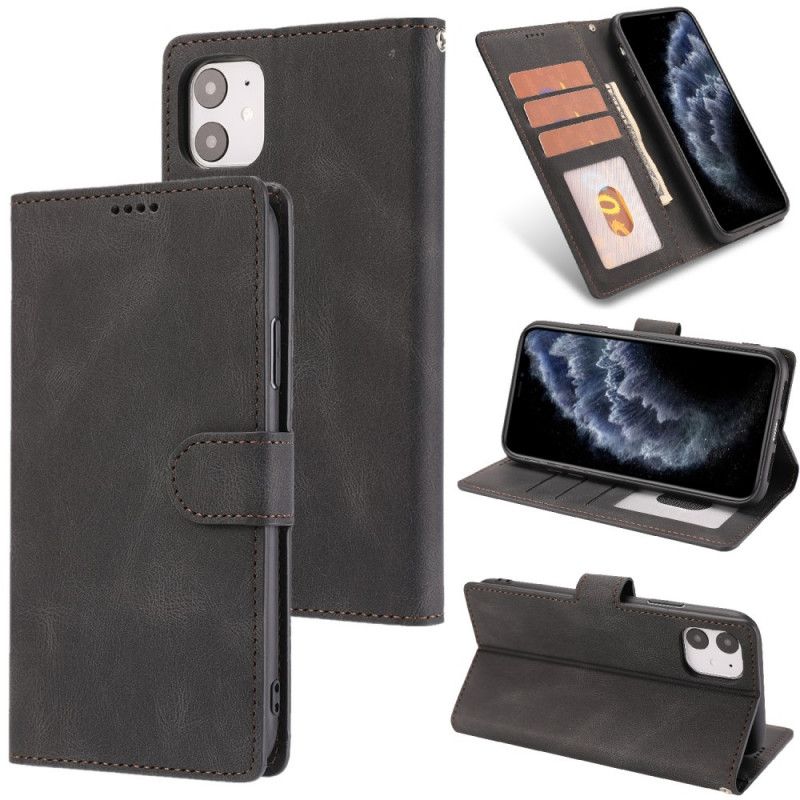 Etui Folio iPhone 11 Czerwony Czarny Klasyczny Styl Retro Ze Skóry Etui Ochronne