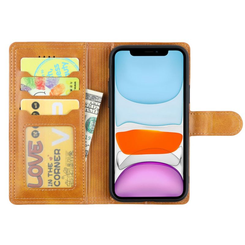 Etui Folio iPhone 11 Kawa Efekt Skóry Z Podwójnym Szwem