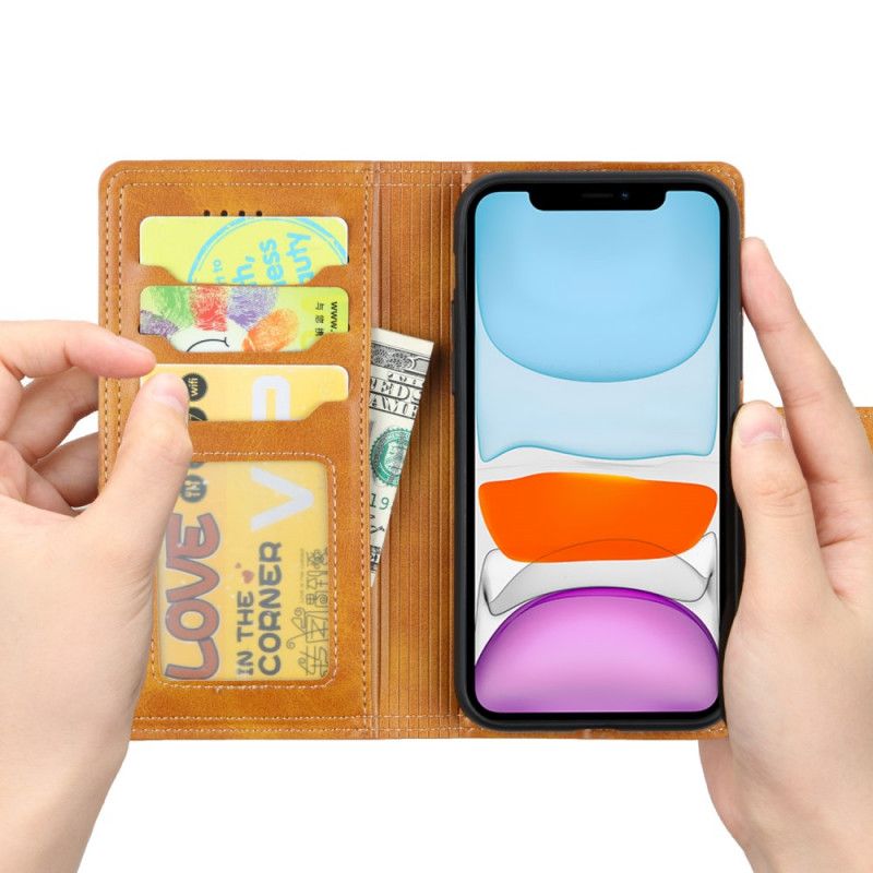 Etui Folio iPhone 11 Kawa Efekt Skóry Z Podwójnym Szwem