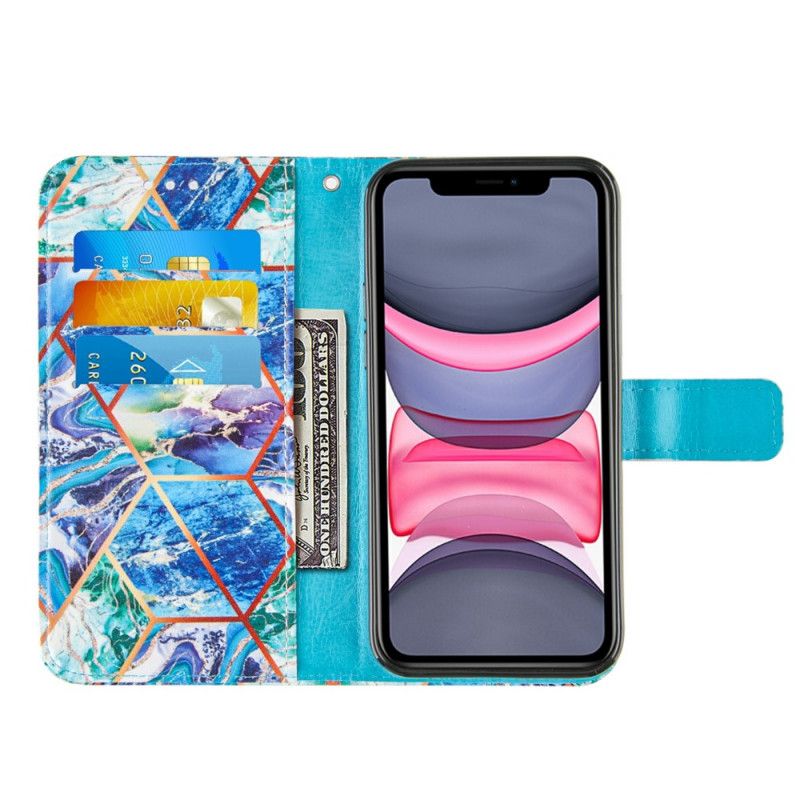 Etui Folio iPhone 11 Różowy Czarny Marmur Z Paskiem Etui Ochronne