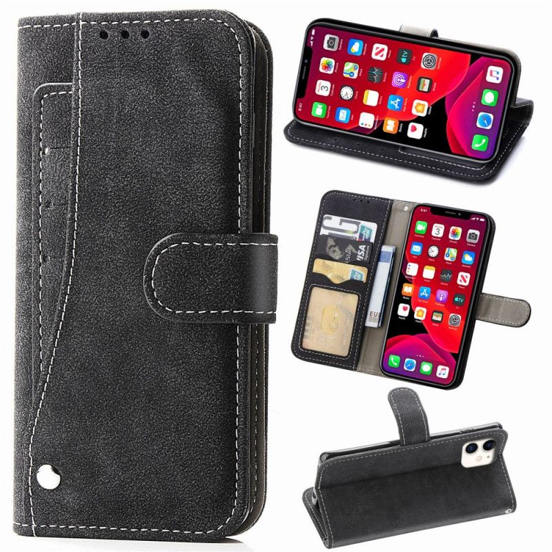 Etui Folio iPhone 11 Różowy Czarny Vintage Ekoskóra Z Wieloma Kartami Etui Ochronne