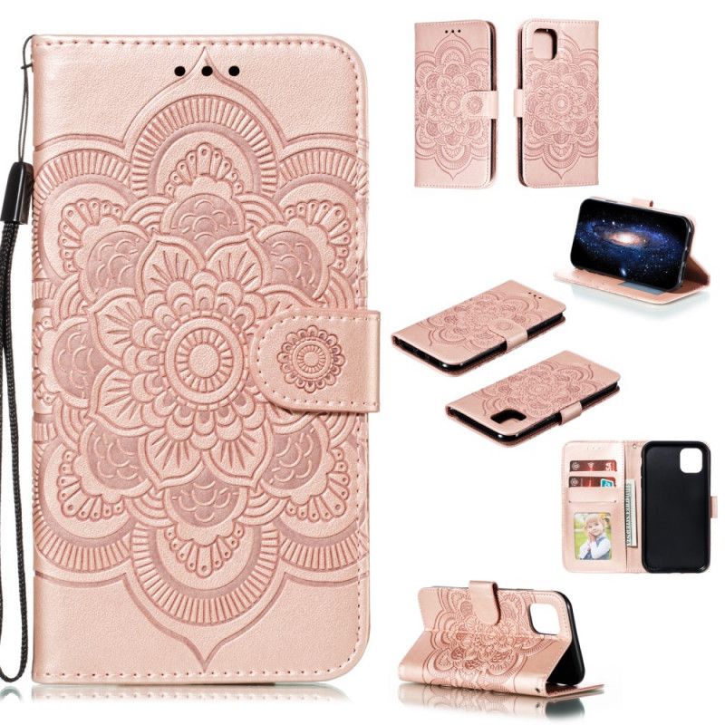 Etui Folio iPhone 11 Szary Czarny Cała Mandala Ze Stringami