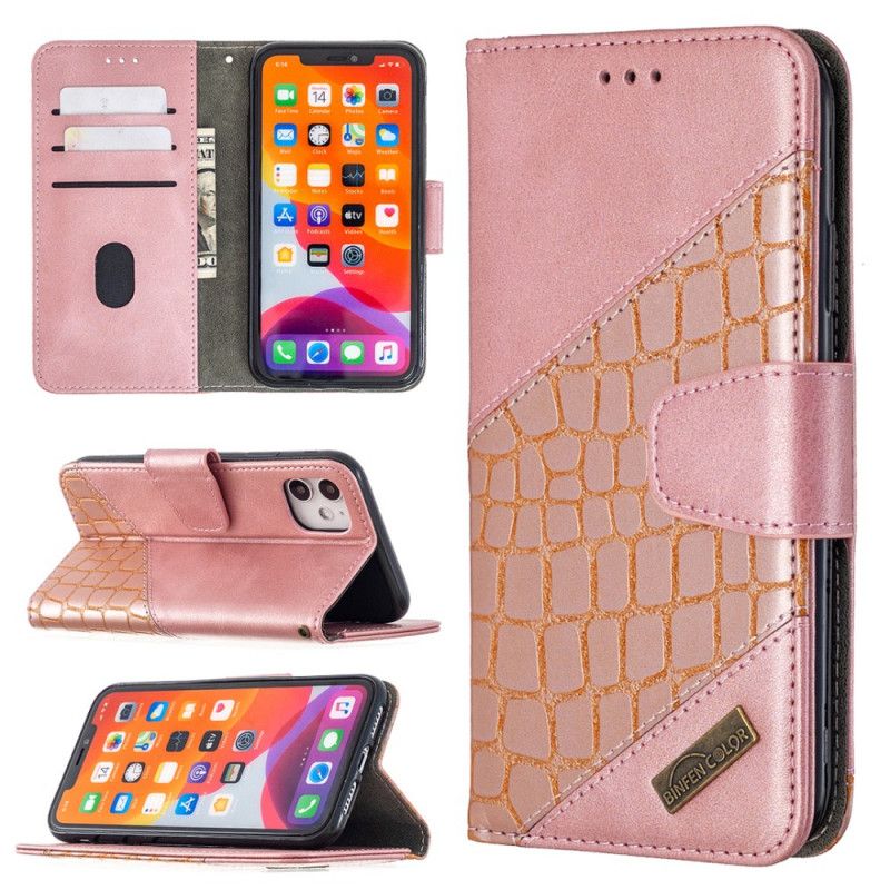 Etui Folio iPhone 11 Szary Czarny Klasyczny Efekt Skóry Krokodyla