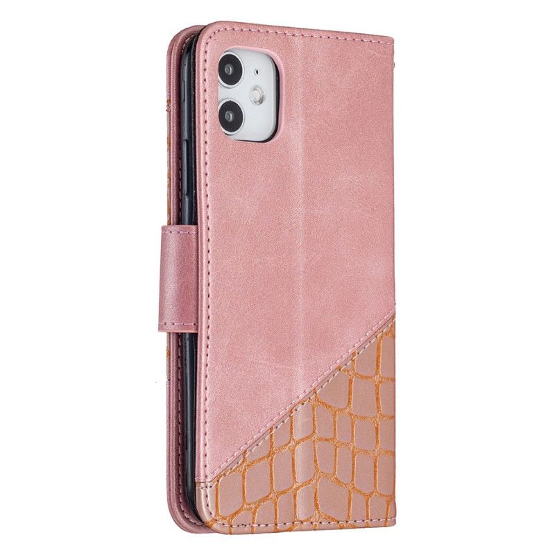 Etui Folio iPhone 11 Szary Czarny Klasyczny Efekt Skóry Krokodyla