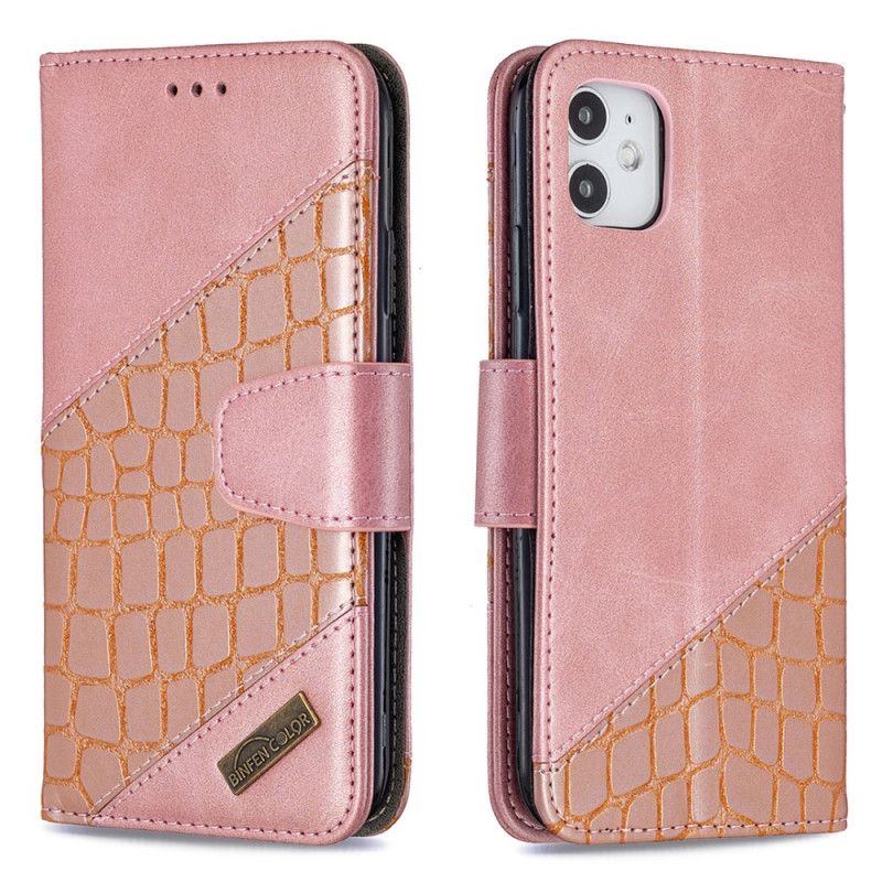 Etui Folio iPhone 11 Szary Czarny Klasyczny Efekt Skóry Krokodyla