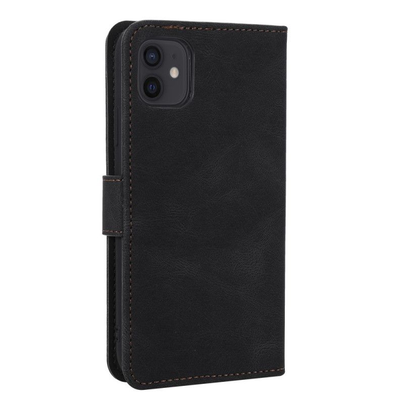 Etui Folio iPhone 11 Szary Czarny Szwy Dotykające Skóry Etui Ochronne