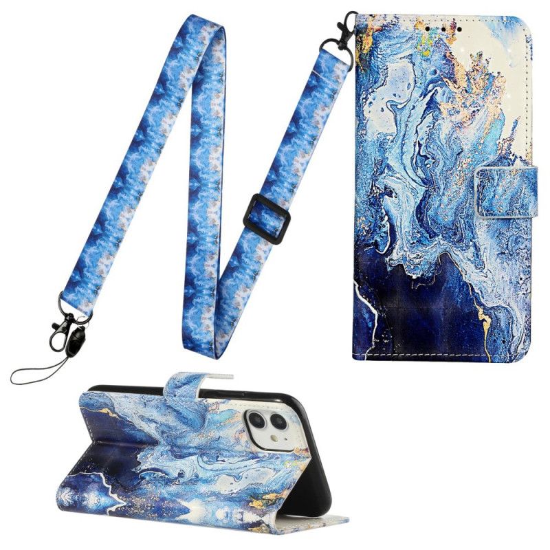 Etui Folio iPhone 11 Z Regulowanym Paskiem Z Marmuru Etui Ochronne