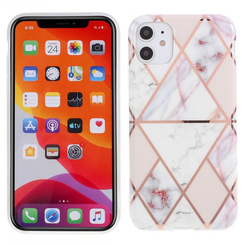 Etui iPhone 11 Biały Czarny Geometria W Kolorze Marmuru