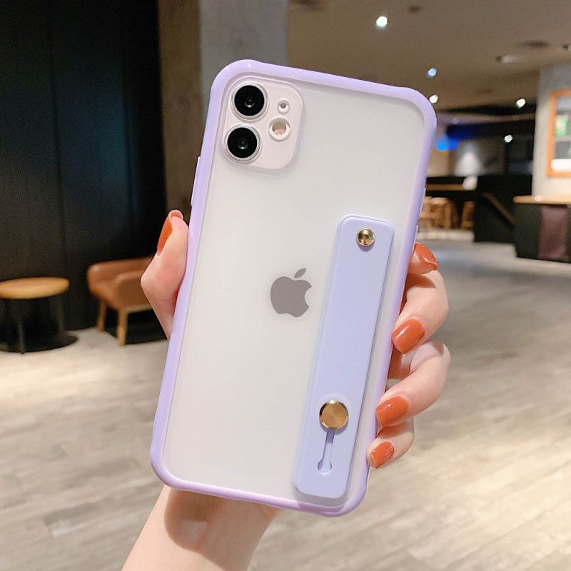 Etui iPhone 11 Biały Czarny Hybryda Z Paskiem Podtrzymującym