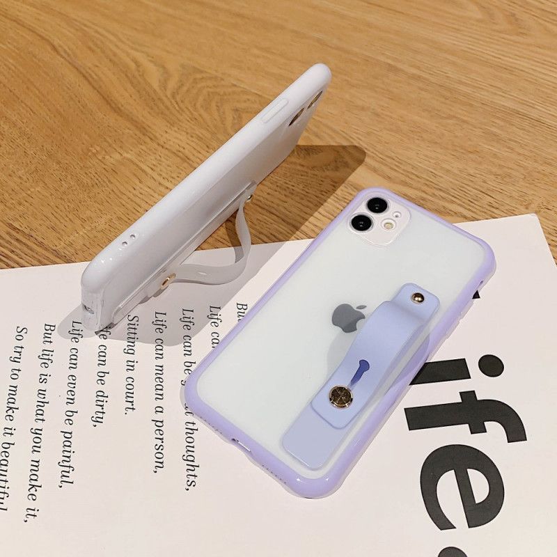 Etui iPhone 11 Biały Czarny Hybryda Z Paskiem Podtrzymującym