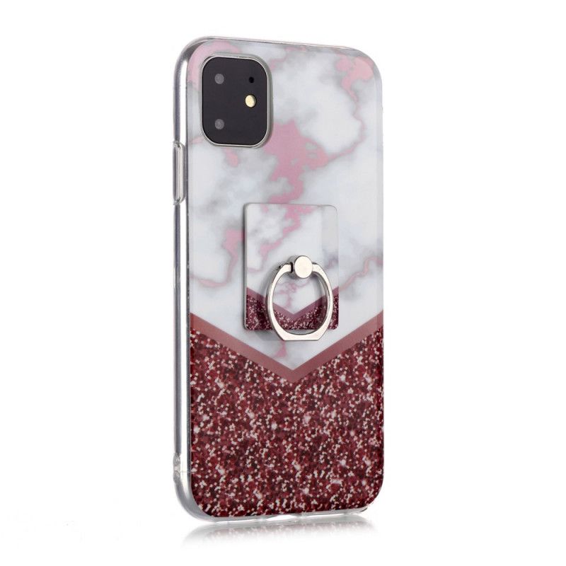 Etui iPhone 11 Ciemnoniebieski Magenta Wzór Marmurkowy Z Pierścieniem Nośnym