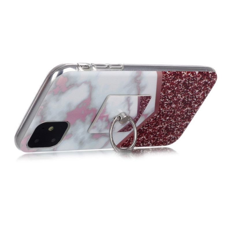 Etui iPhone 11 Ciemnoniebieski Magenta Wzór Marmurkowy Z Pierścieniem Nośnym