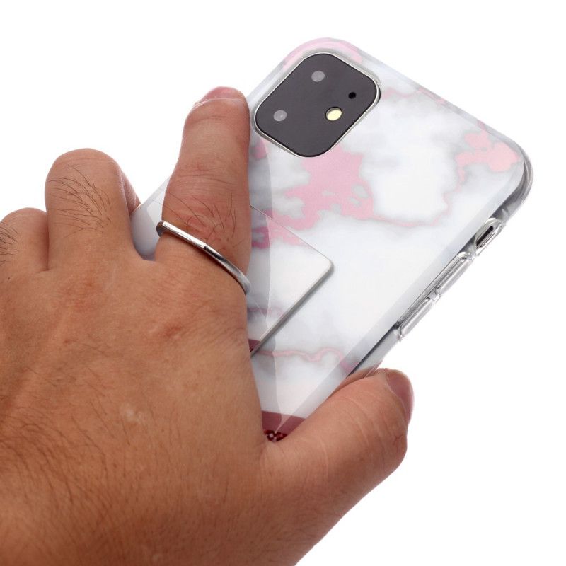 Etui iPhone 11 Ciemnoniebieski Magenta Wzór Marmurkowy Z Pierścieniem Nośnym