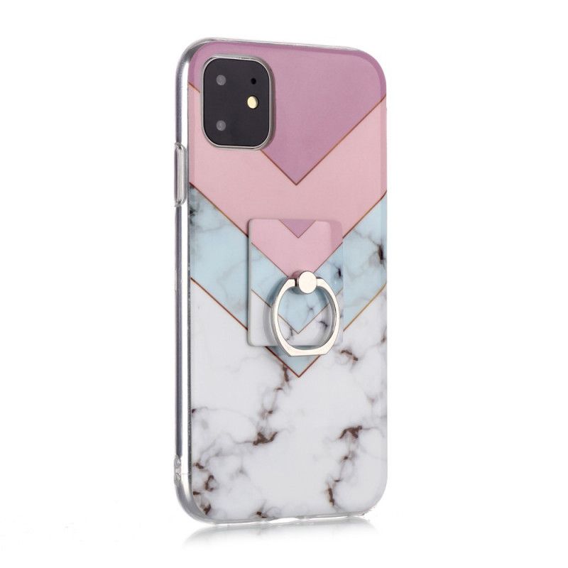 Etui iPhone 11 Ciemnoniebieski Magenta Wzór Marmurkowy Z Pierścieniem Nośnym